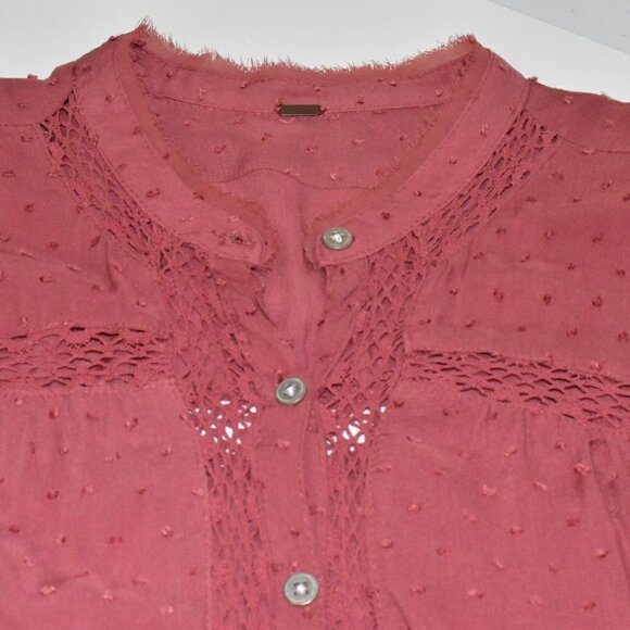 Free People Every Day Every Girl Swiss Dot Long Sleeve Top Button Down Blouse - Picture 8 of 12